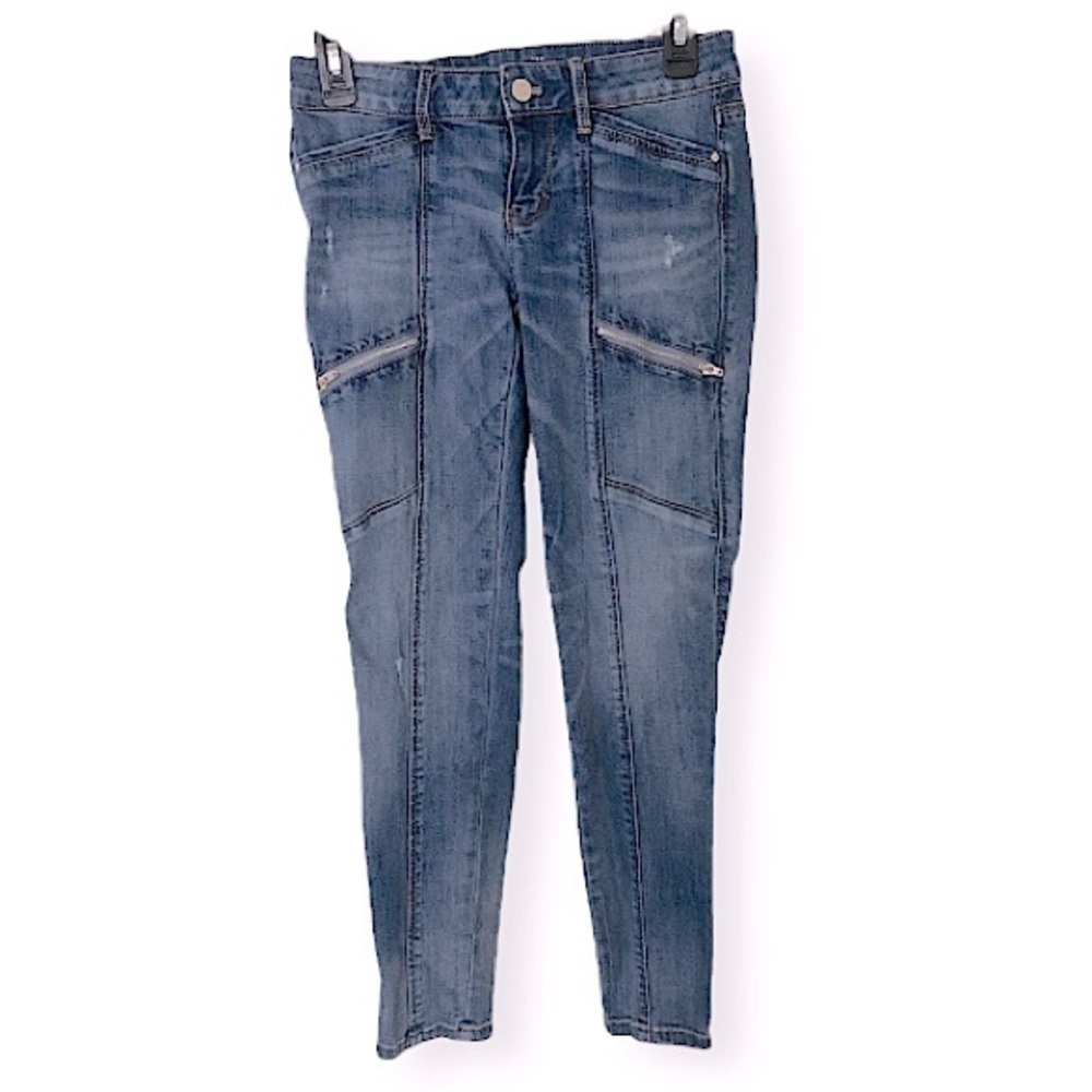 White House Black Market Blue Denim Skimmer Zipper Skinny Jeans Size 2 Petite